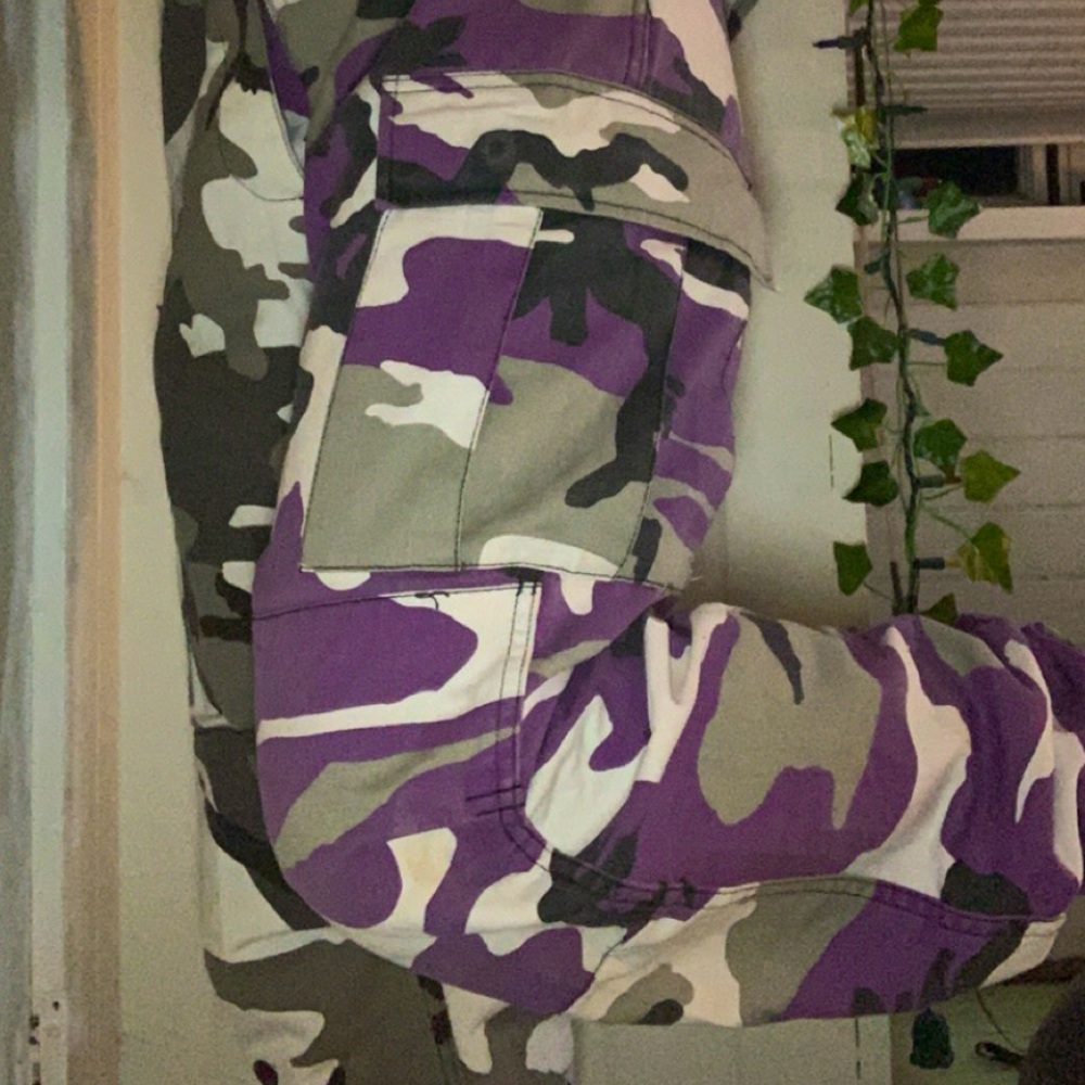 Grey and purple cargo pants